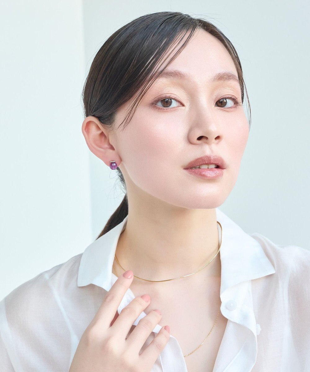 Phoebe 【金属アレルギー対応】パワーストーンバーピアス　アメシスト/天然石 