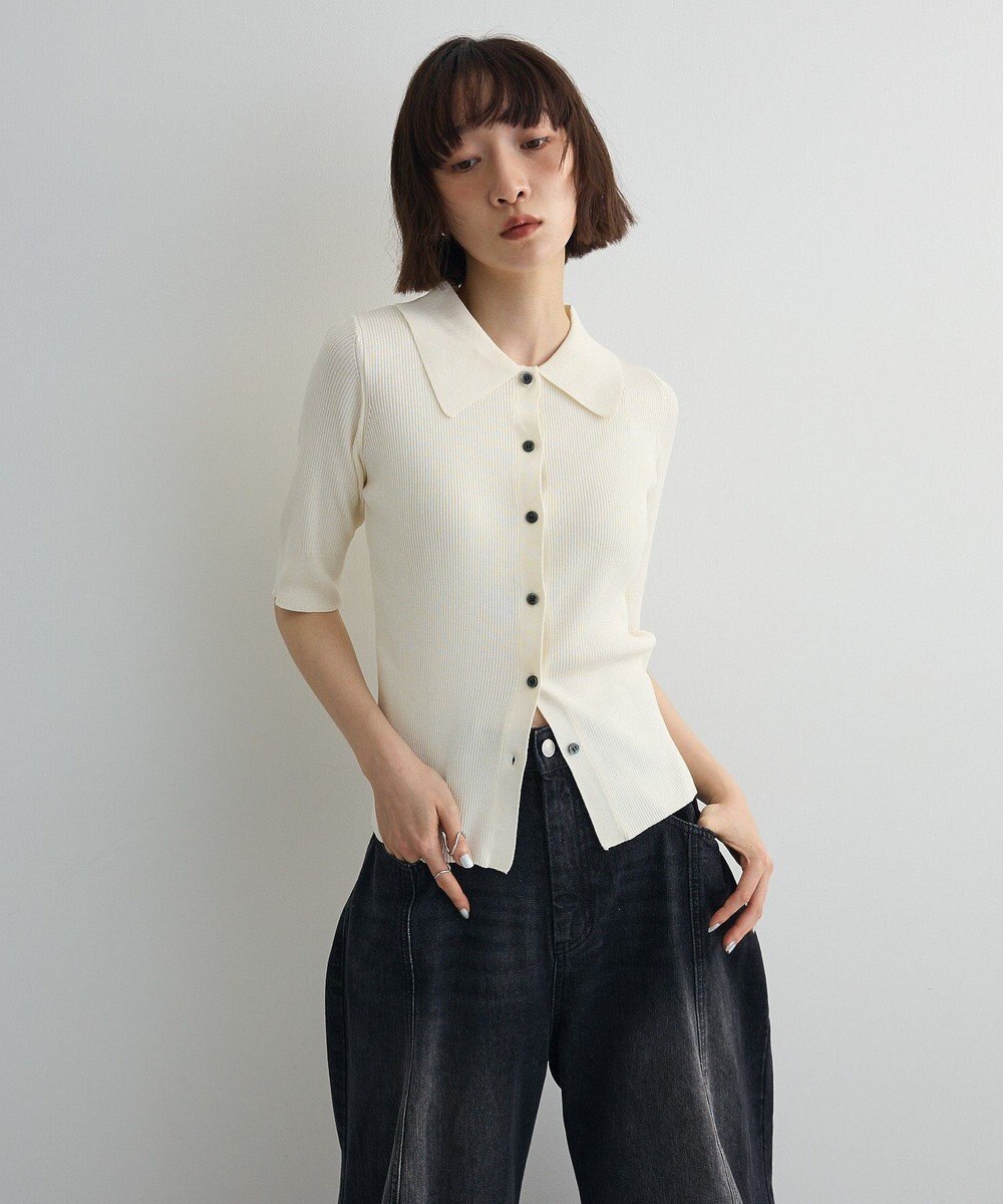 Green Parks ポロ襟5分袖リブニット 