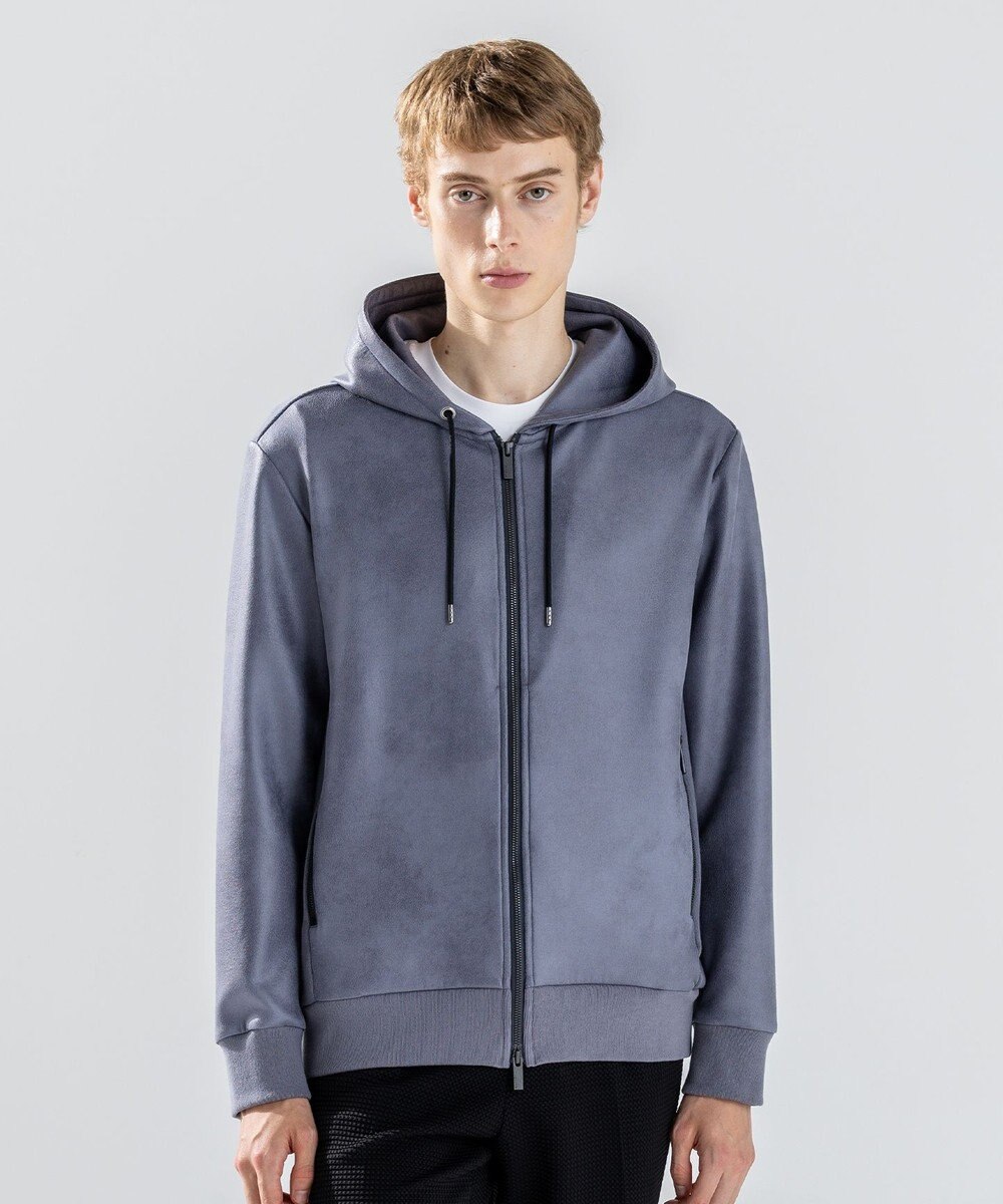 JOSEPH HOMME 新素材【ストレッチ/光沢感】レザーライクジャージーコンビ　フーディー 