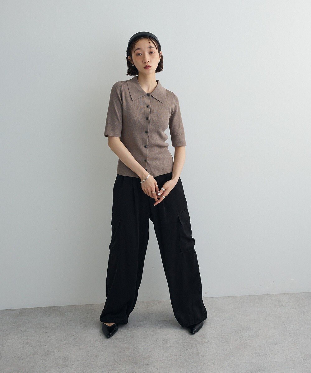 Green Parks ポロ襟5分袖リブニット 