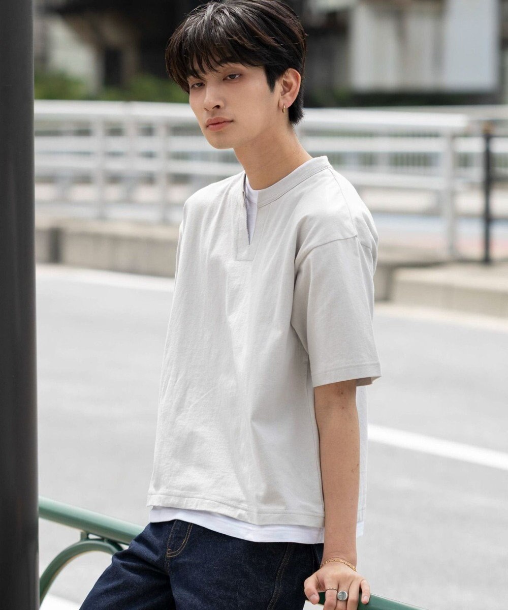 WEGO 【ユニセックス着用ITEM/MLサイズ展開】フェイクレイヤードキーネックT（SS） 