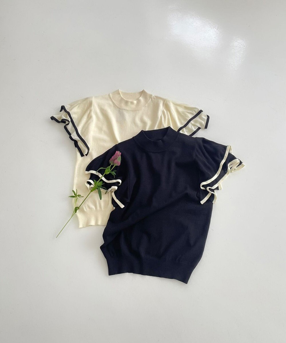 Feroux 【洗える】フリルスリーブハイネック プルオーバー 