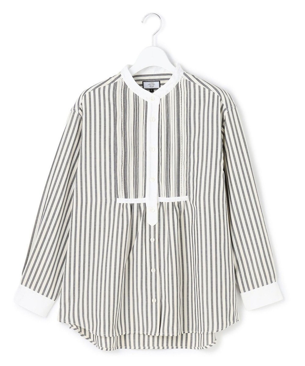 J.PRESS YORK STREET 【WOMEN】ピンタック バンドカラーストライプブラウス 