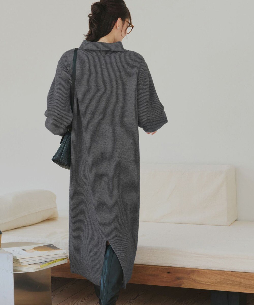 Tiaclasse 【洗える】ハーフジップリブニットワンピース 