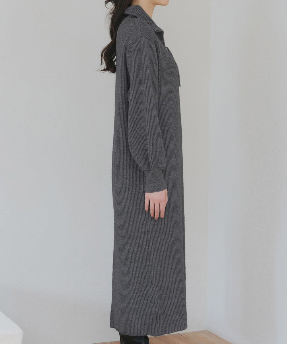 Tiaclasse 【洗える】ハーフジップリブニットワンピース 