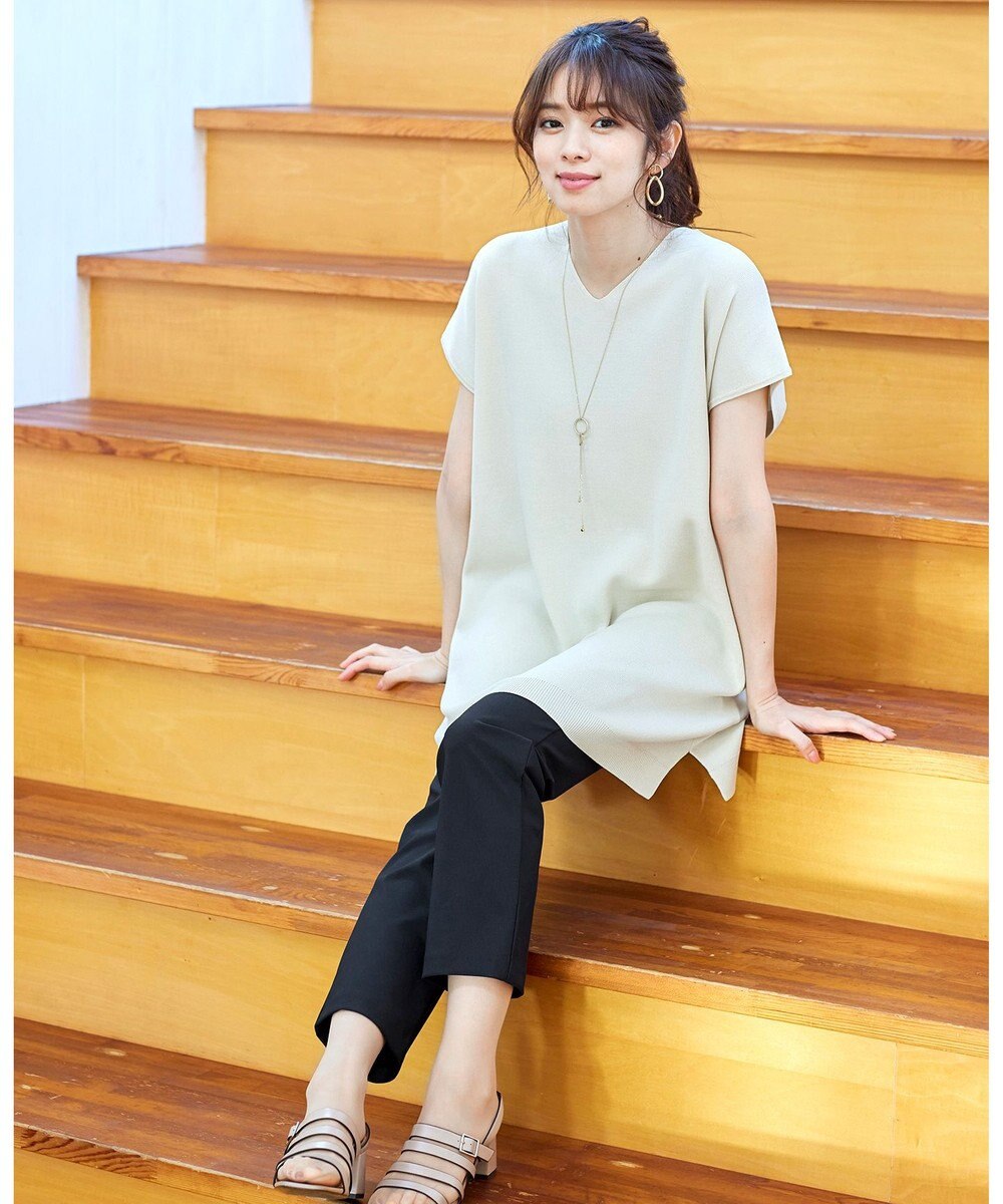 Tiaclasse L 【洗える】さらりと肌離れの良いフレンチスリーブニットチュニック 