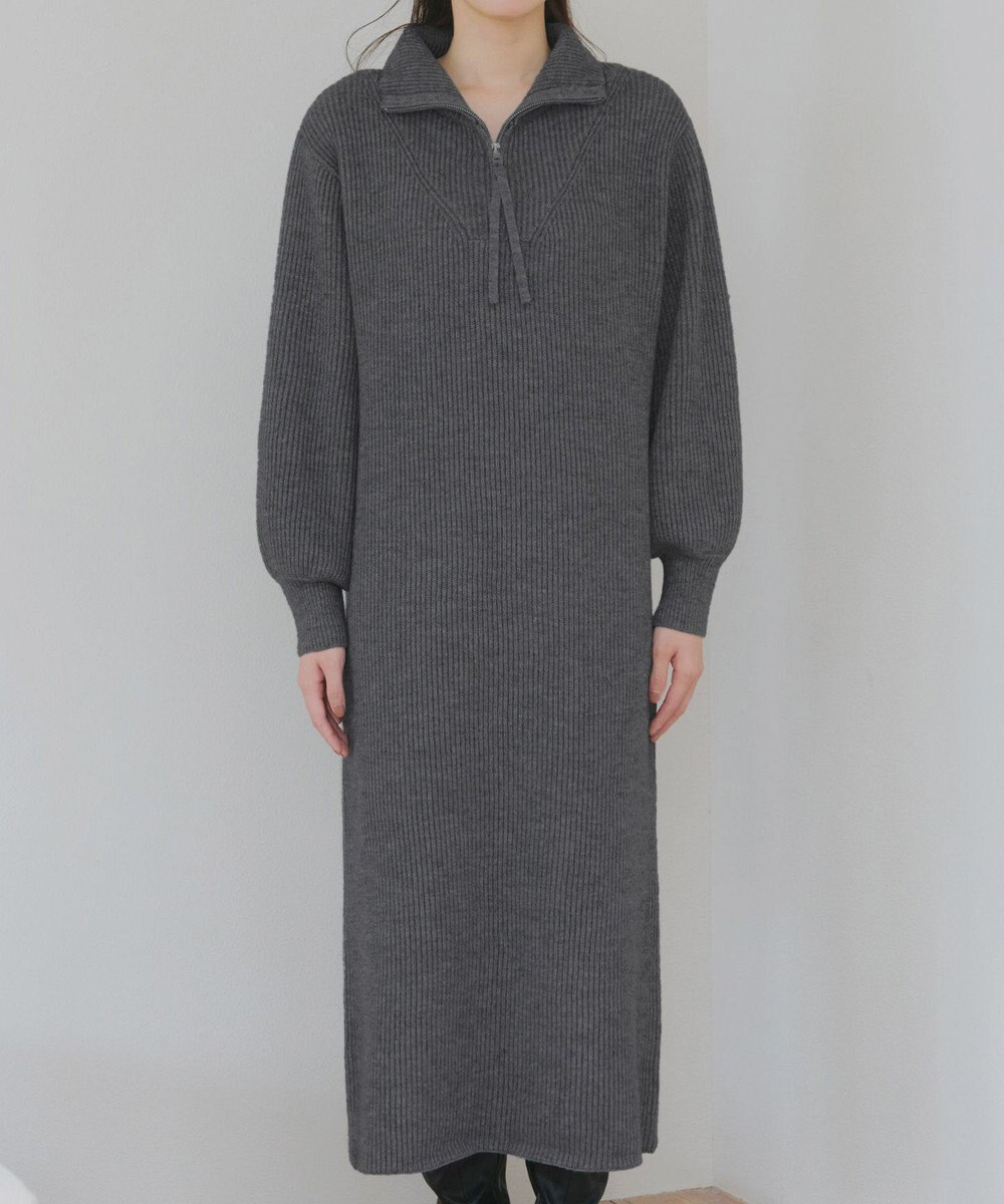 Tiaclasse 【洗える】ハーフジップリブニットワンピース 