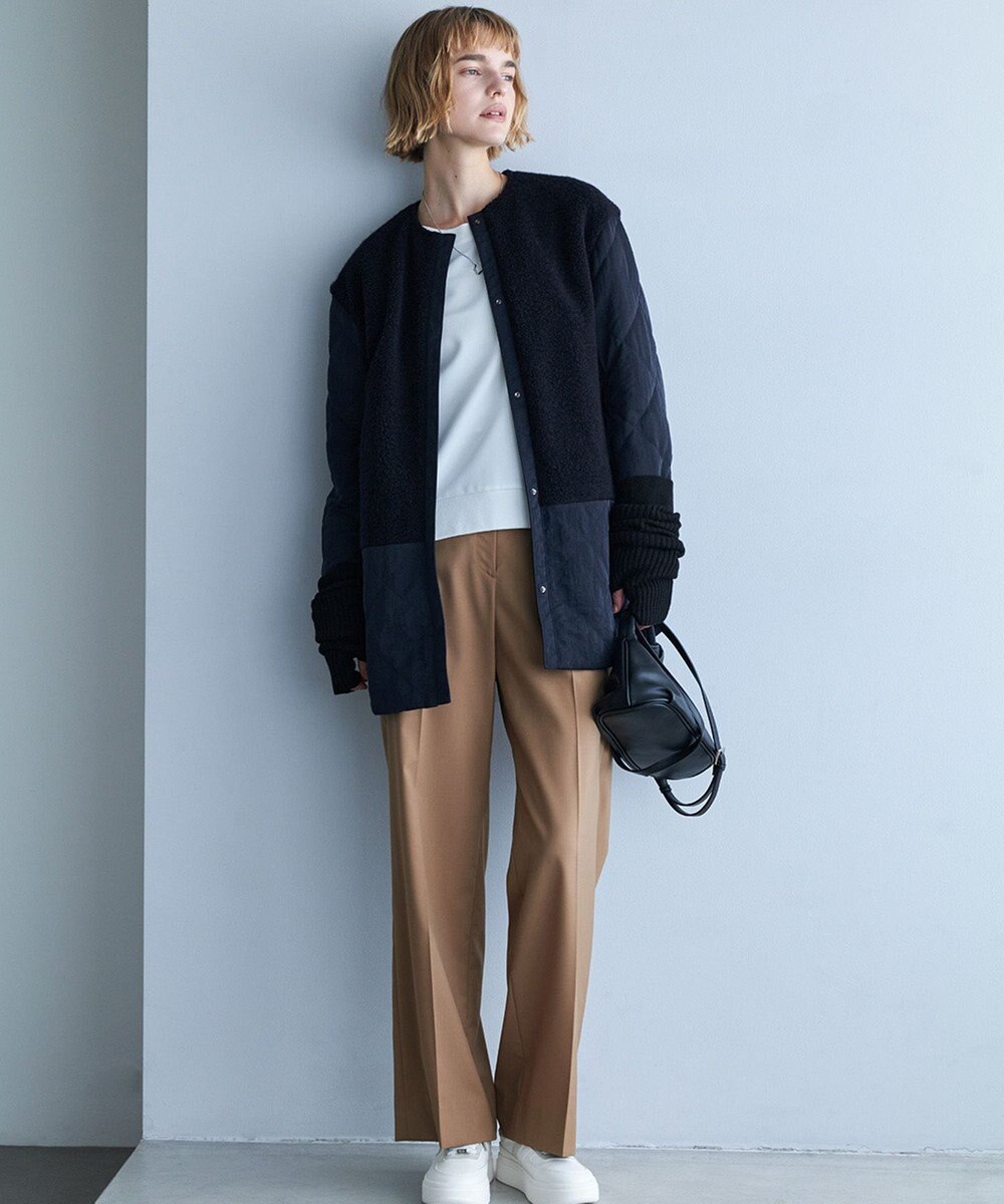 ICB 【洗える】T/Wブロード ワイドストレートパンツ 