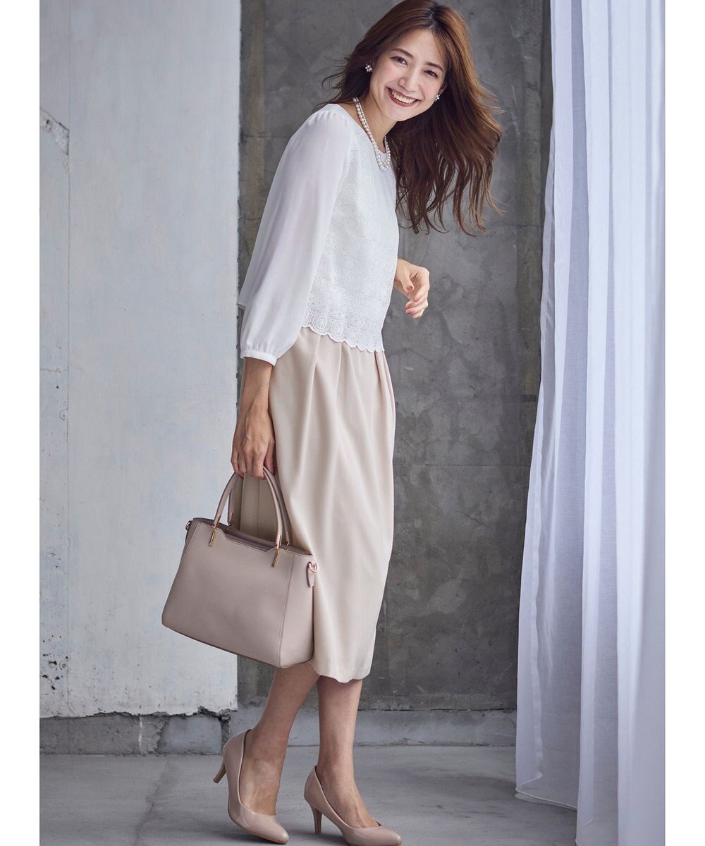 ANY SIS L 【洗える】レースコンビバックサテン ワンピース 