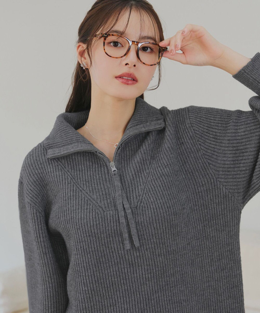 Tiaclasse 【洗える】ハーフジップリブニットワンピース 