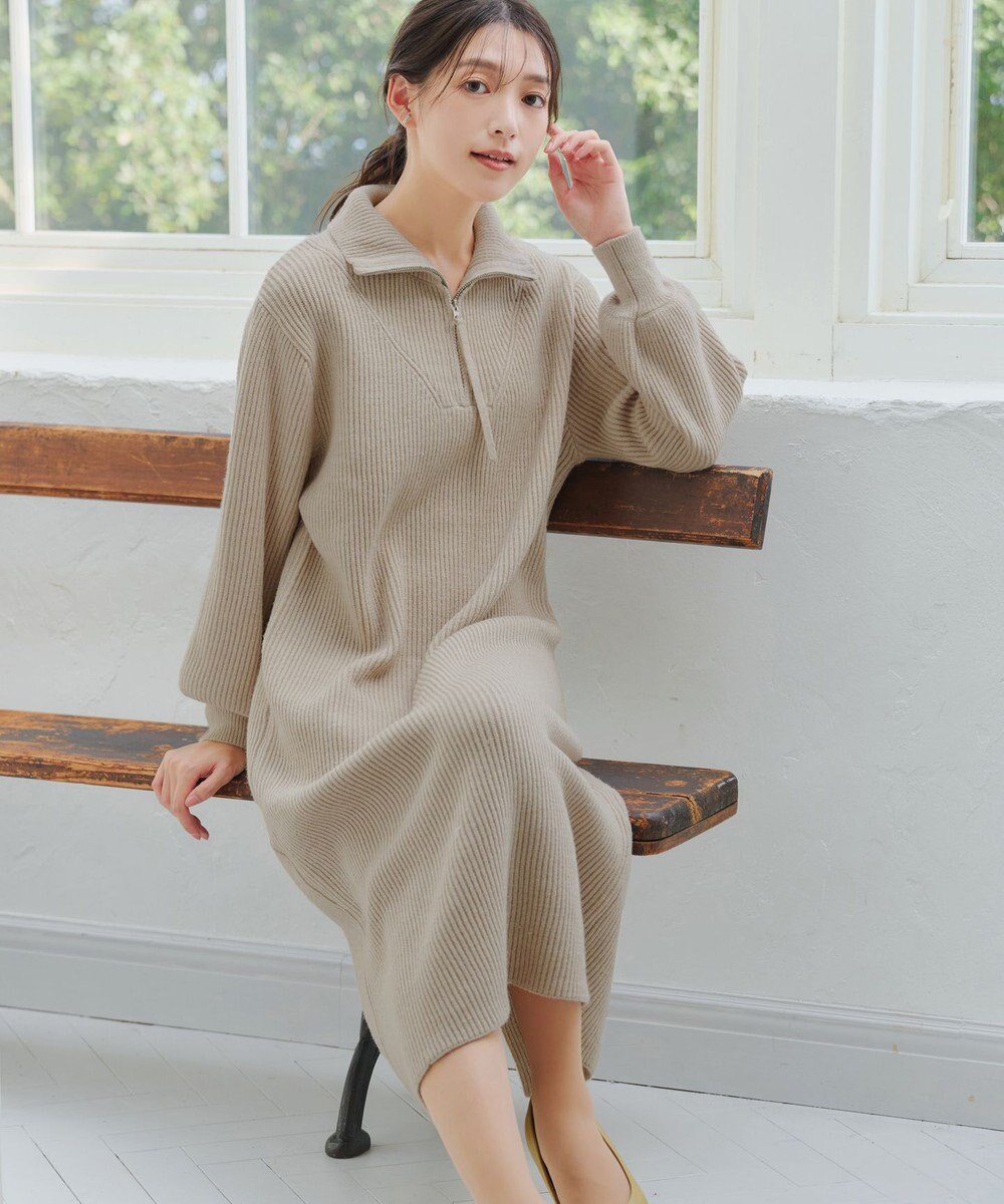 Tiaclasse 【洗える】ハーフジップリブニットワンピース 
