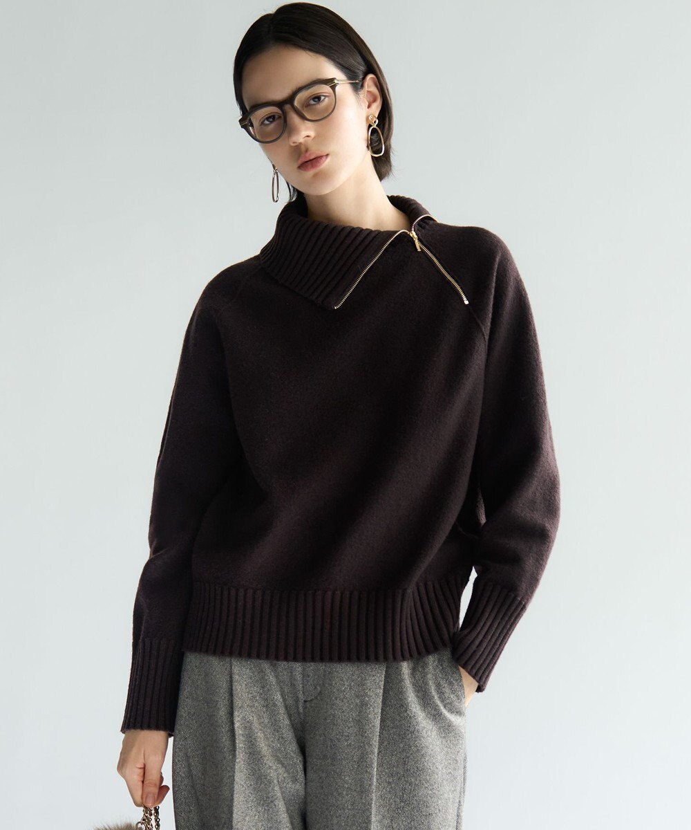 23区 L ボイルドウールコンビ ジップ タートルニット 