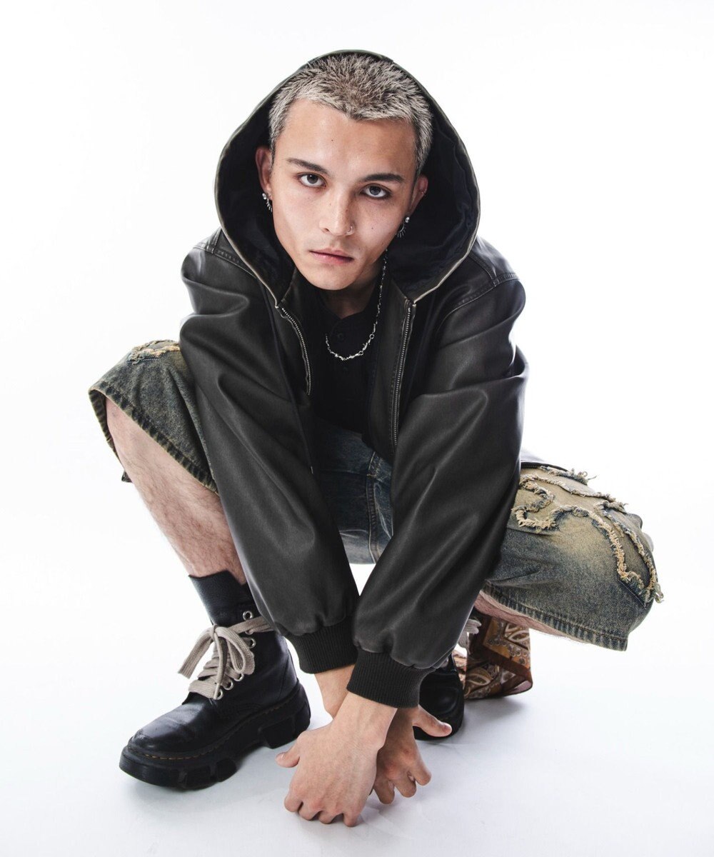 WEGO 【ユニセックス着用ITEM】PUフードブルゾン 