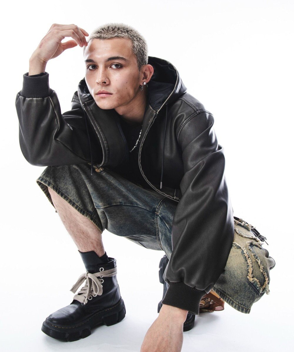 WEGO 【ユニセックス着用ITEM】PUフードブルゾン 