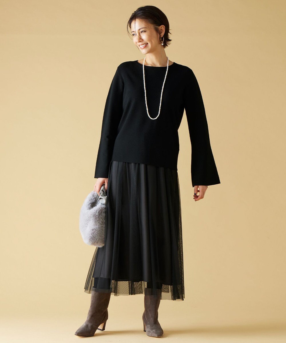 自由区 【セットアップ対応・洗える】レーヨンストレッチフレアスリーブ ニット 