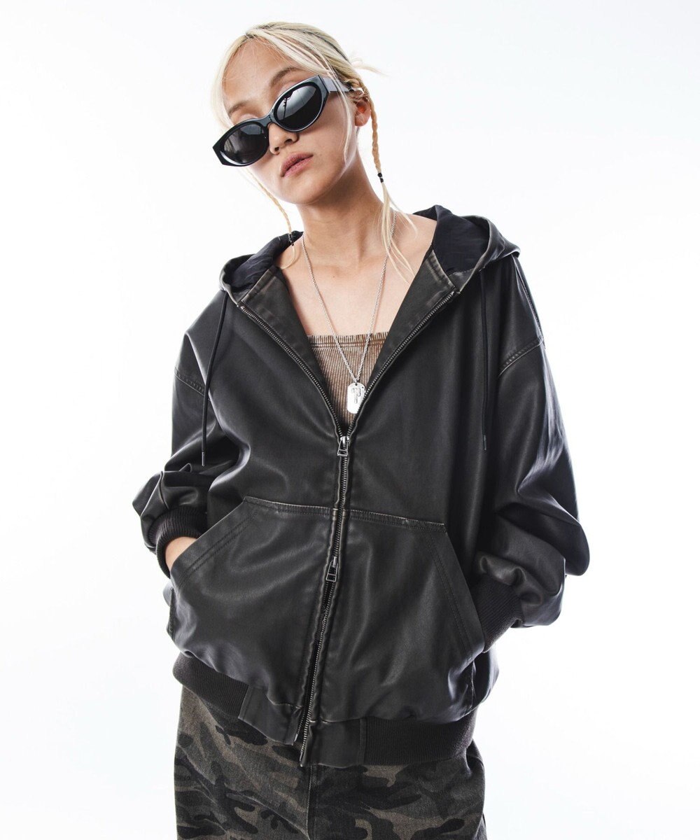 WEGO 【ユニセックス着用ITEM】PUフードブルゾン 