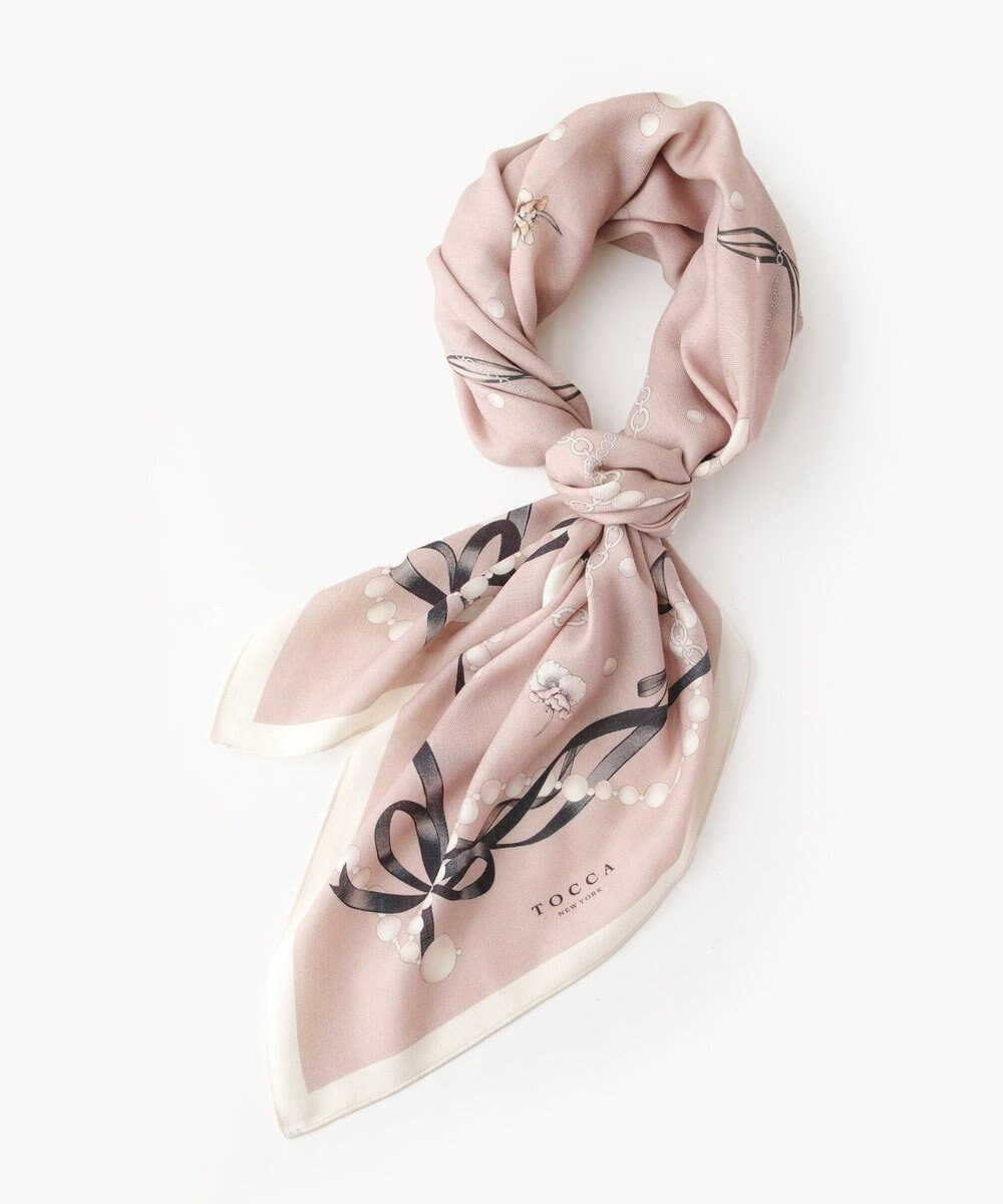 TOCCA PEARL WITH RIBBON WOOL SILK SQUARE STOLE ストール 