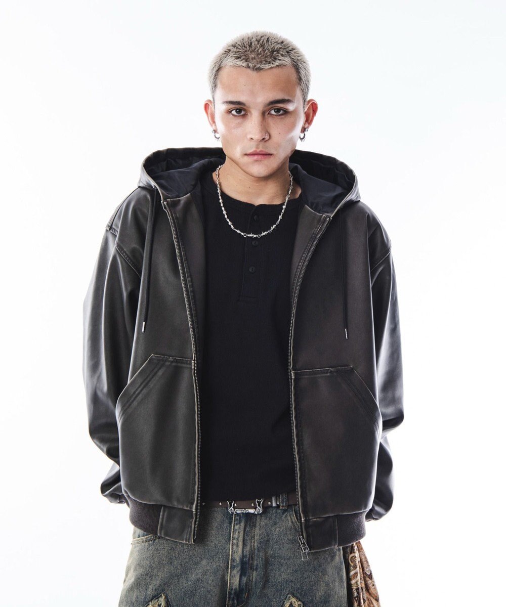 WEGO 【ユニセックス着用ITEM】PUフードブルゾン 