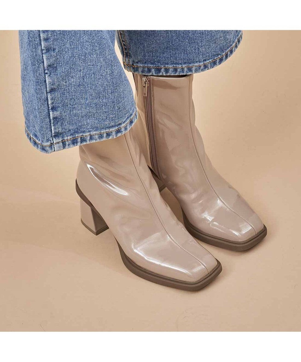 MODE ET JACOMO <carino>【レイン対応】スクエアトゥブロックヒールブーツ 