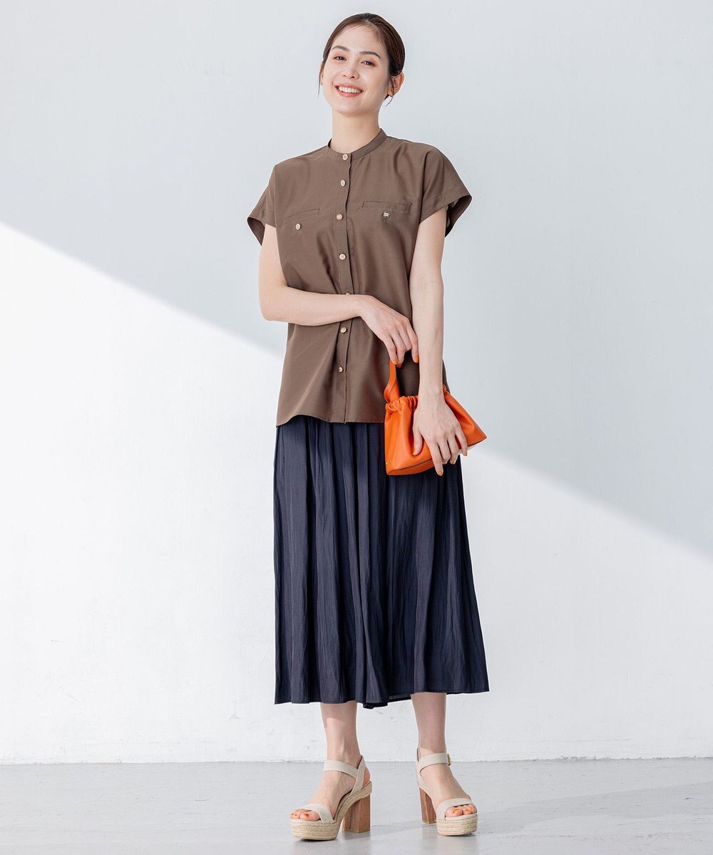 組曲 【洗える・涼感】シアーボイルバンドカラー ブラウス 