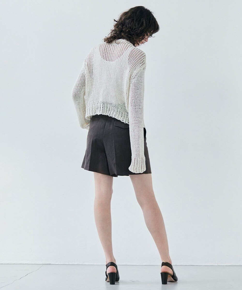 BEIGE， 【洗える】THYME / クルーネックコットンメッシュカーディガン 