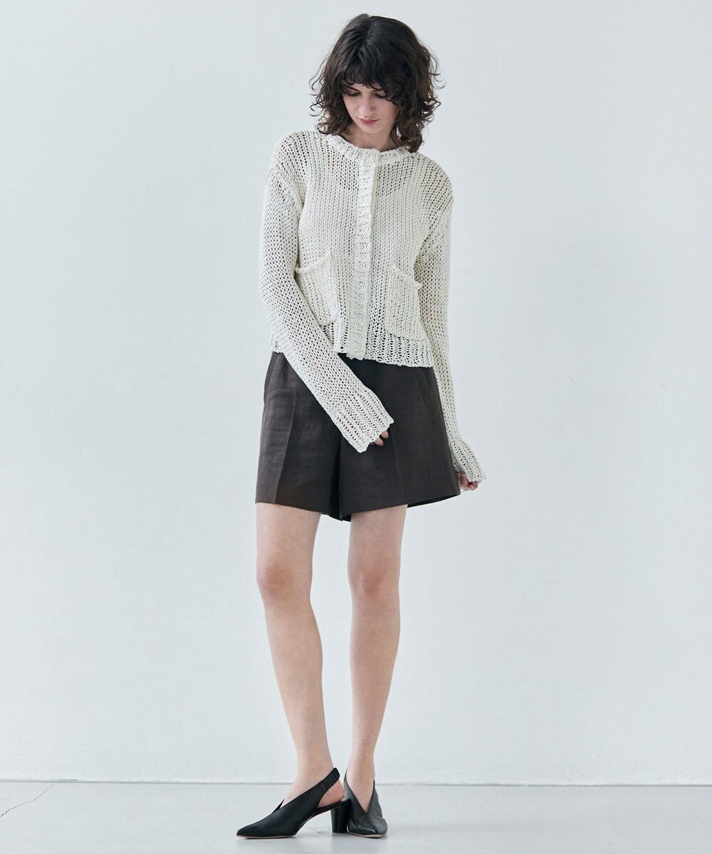 BEIGE， 【洗える】THYME / クルーネックコットンメッシュカーディガン 