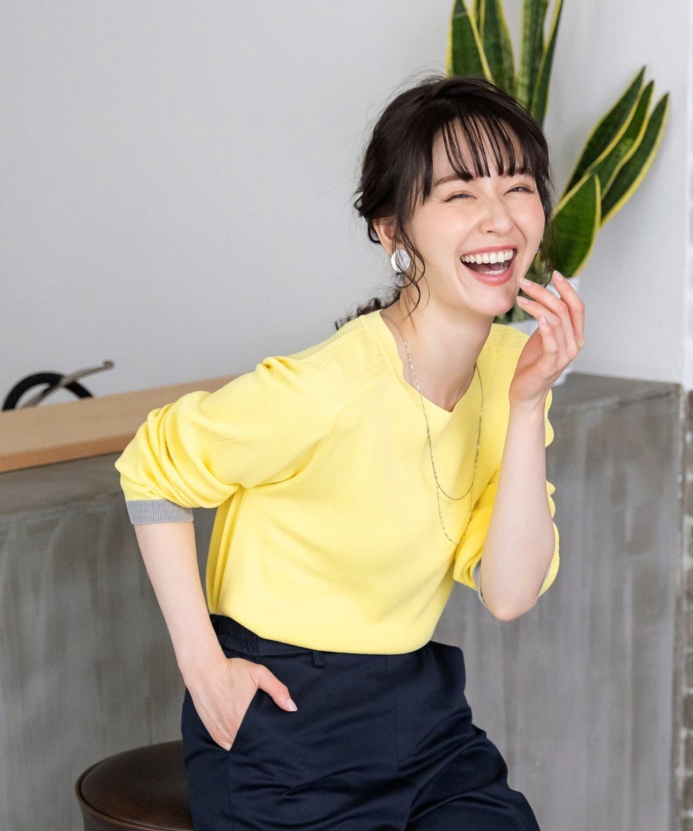 Tiaclasse L 【新色追加・洗える】配色スリットニット 