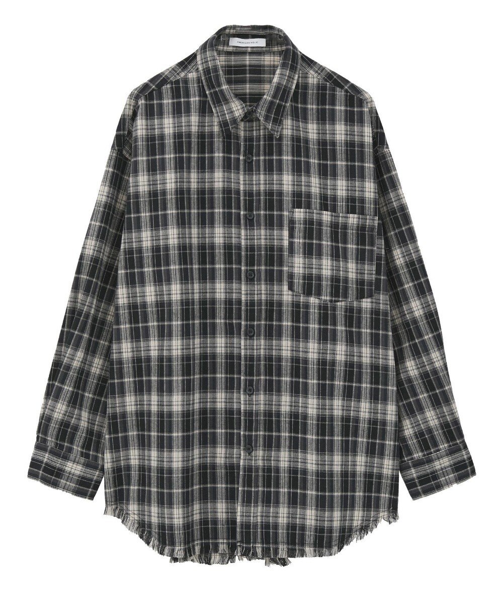 AMERICAN HOLIC フリンジヘム起毛チェックシャツ 