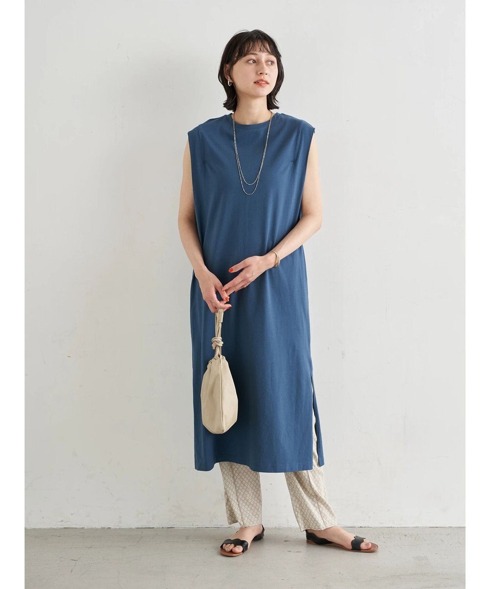 earth music&ecology Ｉラインスリーブレスカットワンピース Blue Green