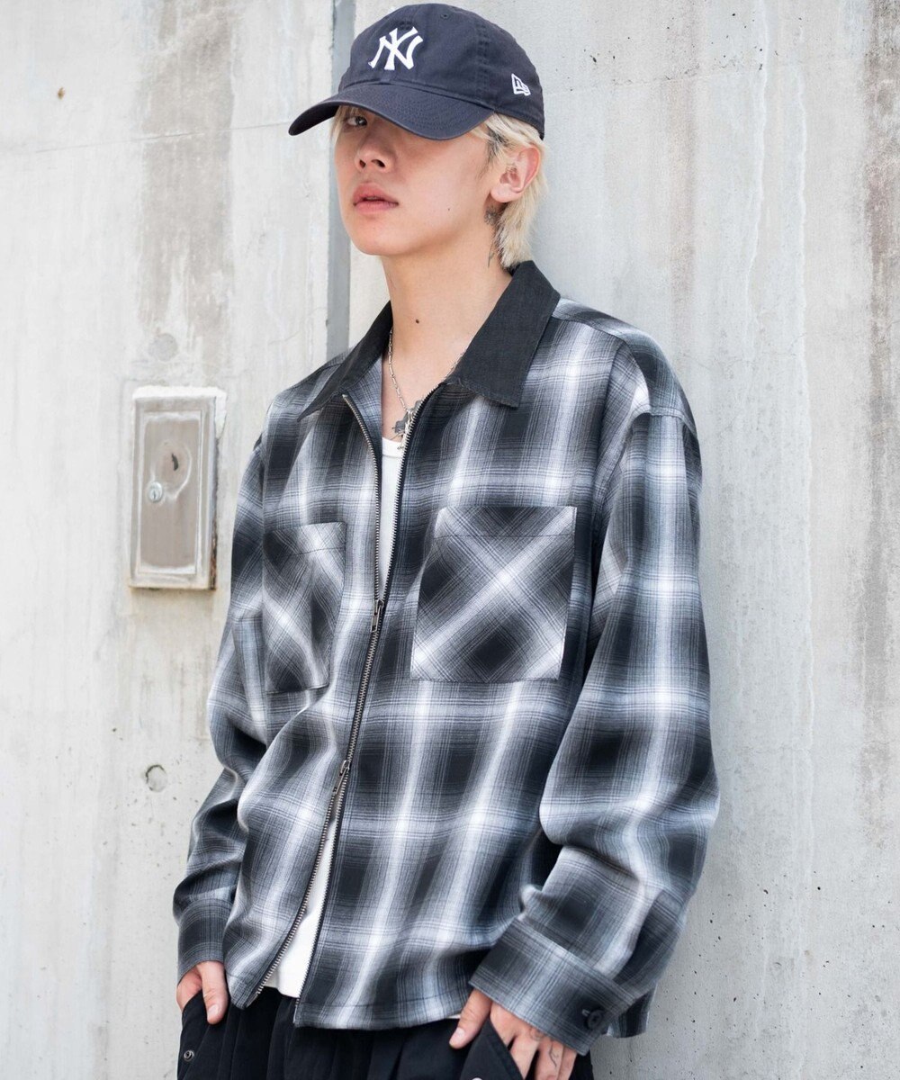 WEGO 【ユニセックス着用ITEM/MLサイズ展開】オンブレチェックシャツジャケット 