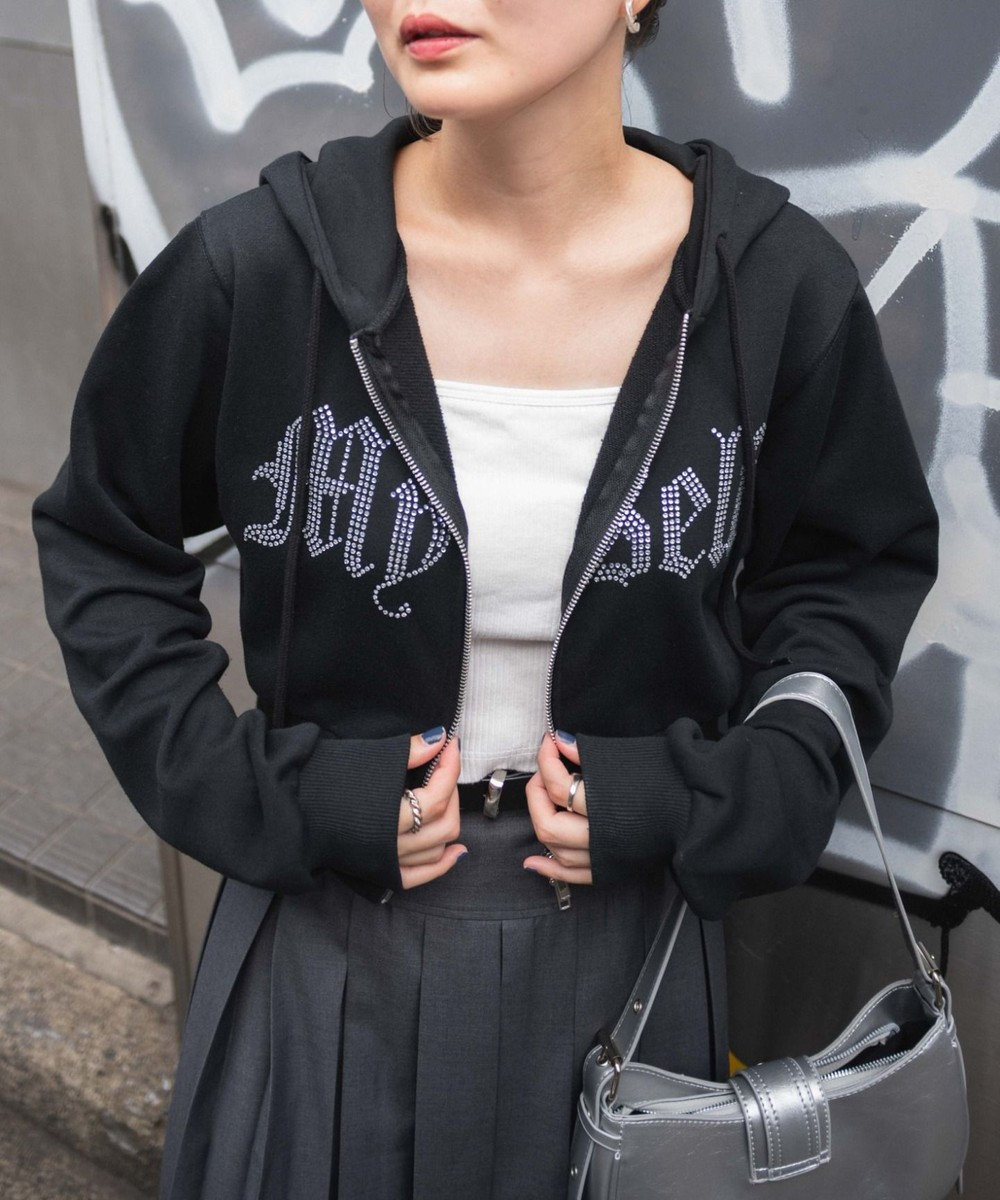 WEGO ラインストーンWジップショートパーカー 