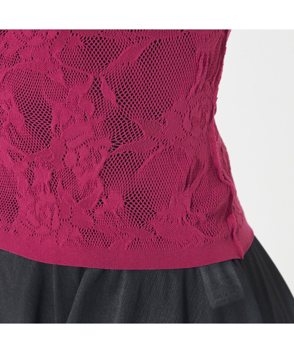 Chacott 【ノーソーイングニット】シアーレースボートネックトップ 