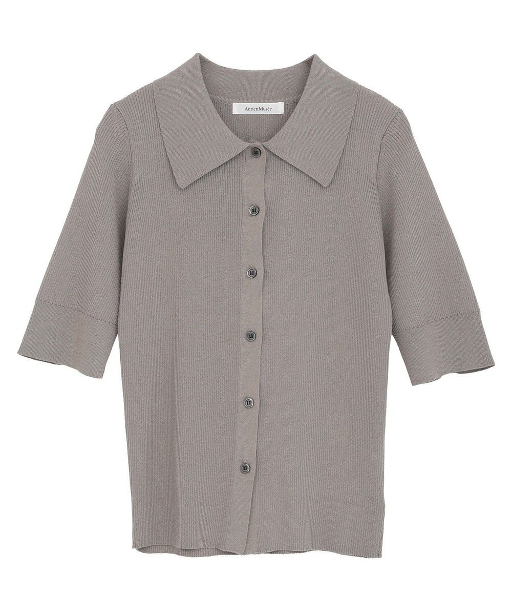 Green Parks ポロ襟5分袖リブニット 