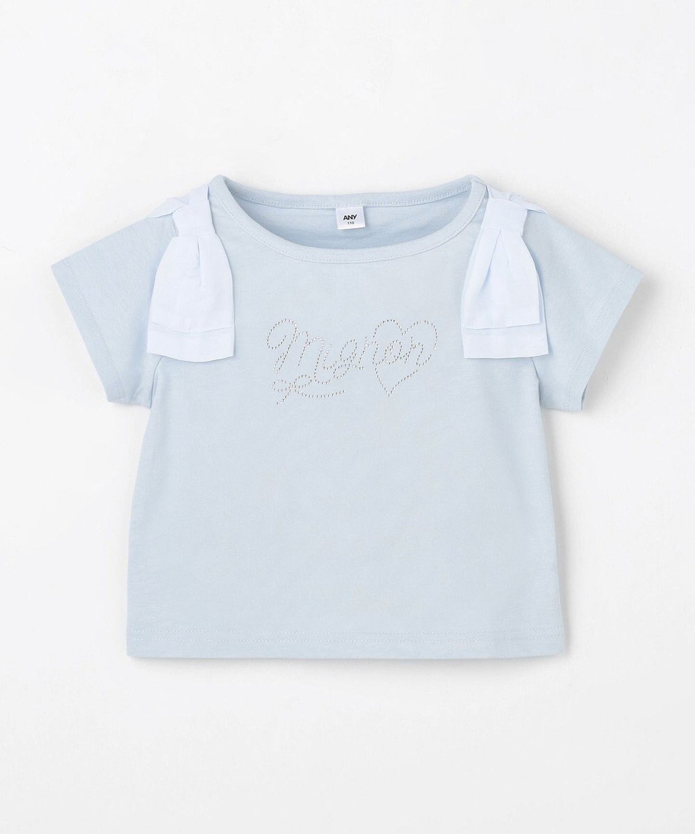 ANY KIDS 【綿100%】肩リボン×ラインストーンロゴ 半袖Tシャツ 
