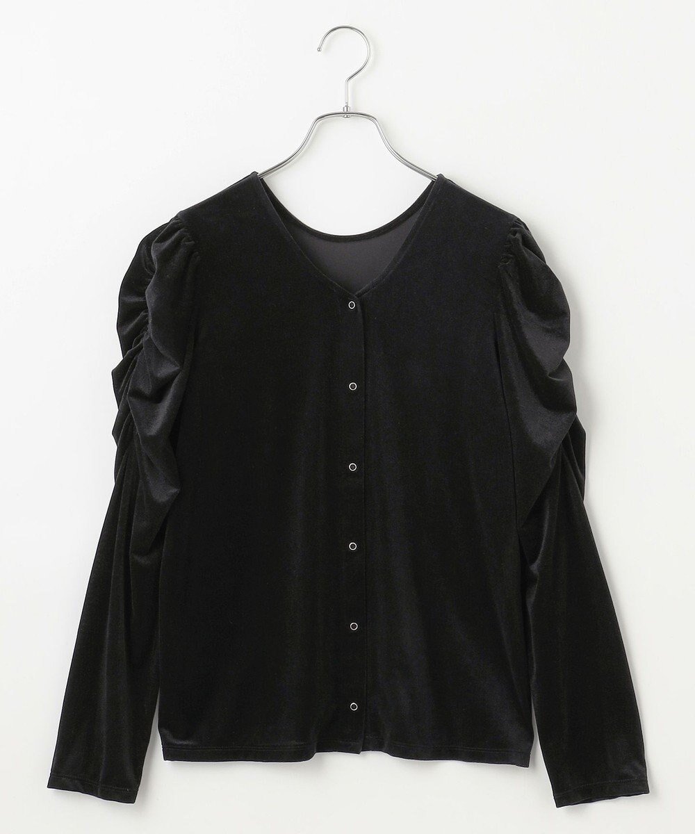 #Newans 【洗濯機可／ 前後着用可】 ギャザースリーブシアーベロアカーディガン 