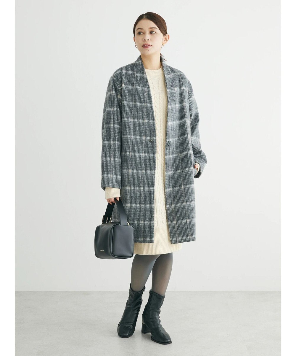 Green Parks コクーンシルエットチェックシャギーコート 