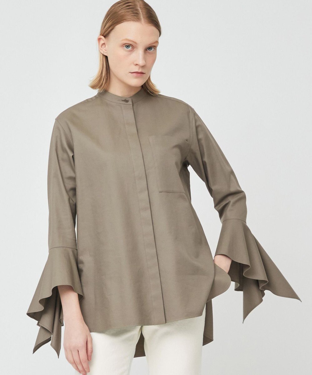 BEIGE， PERSIMMON / バンドカラーシャツ 