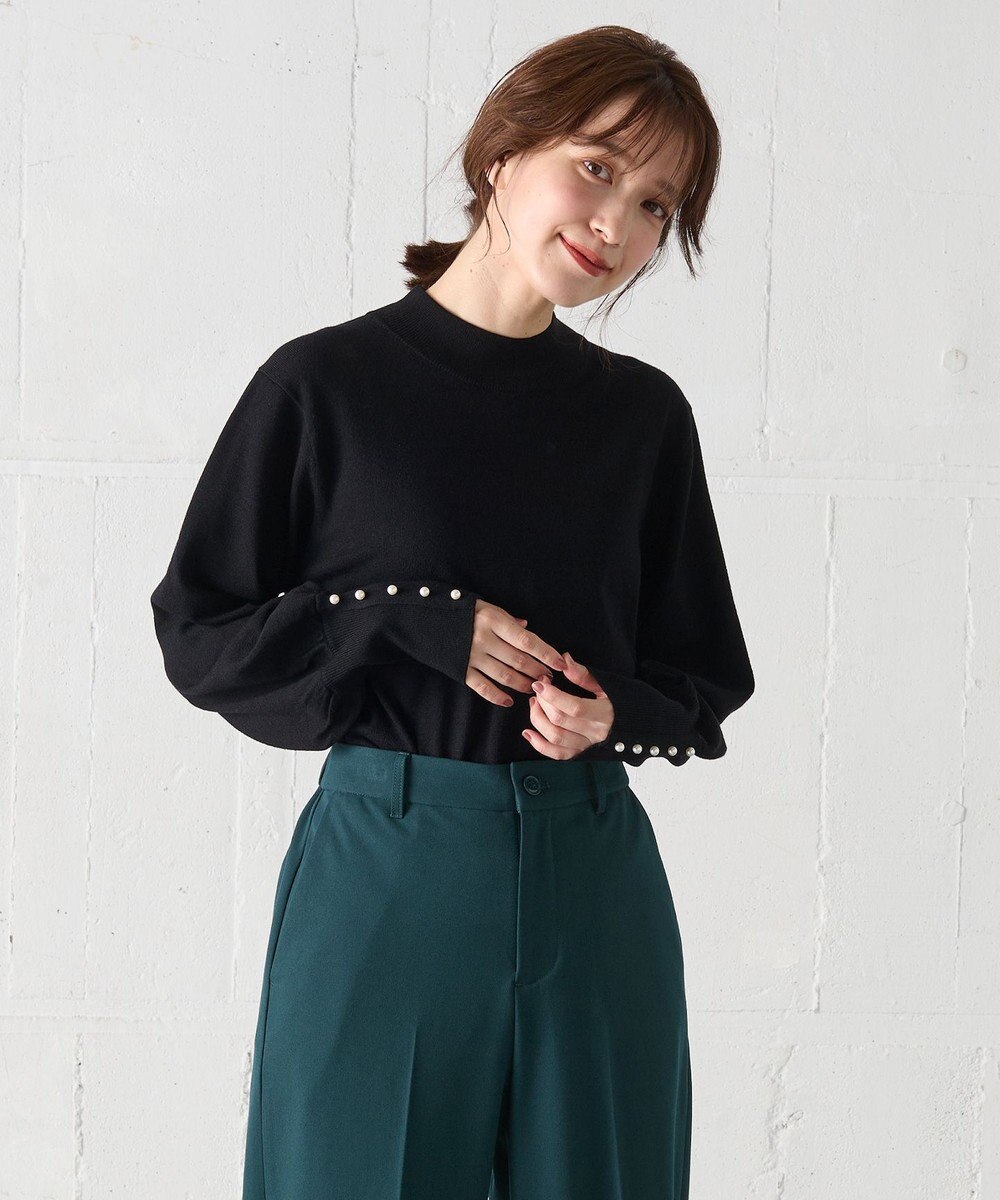 ANY 【洗濯機可/吸湿発熱】パフスリーブパールニット 