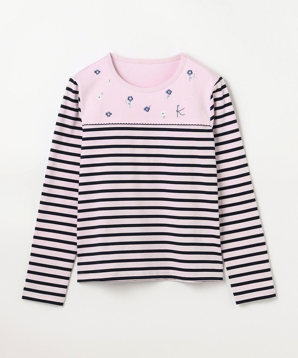 組曲 KIDS 【150-160㎝】フラワー刺繍ボーダー Tシャツ 