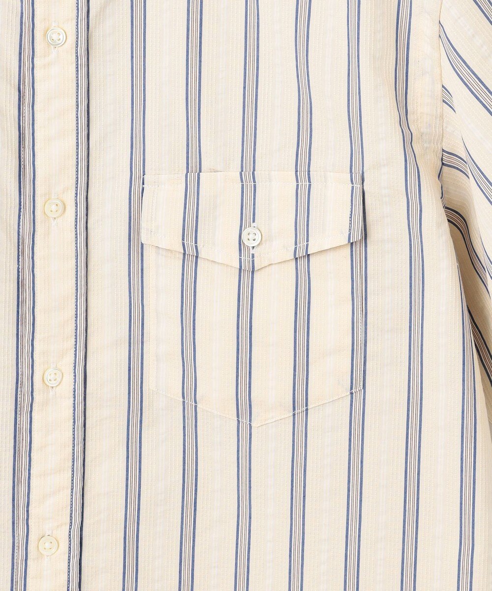 J.PRESS MEN 風が通るシアサッカーの清涼感【吸水速乾 / 高通気性】【クールマックス】サッカ－マルチストライプ シャツ / バンドカラー 