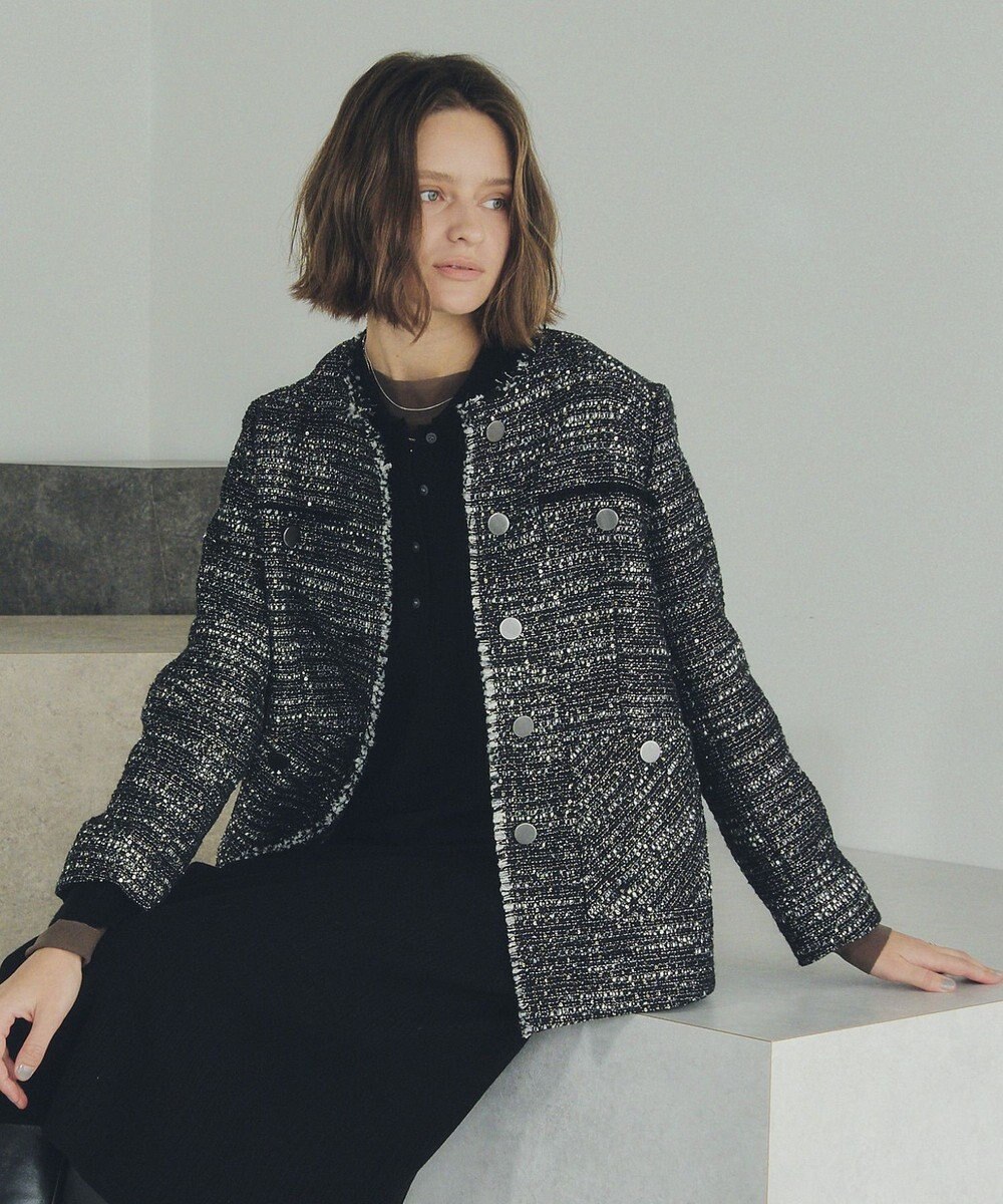 YECCA VECCA ノーカラーツイードジャケット 