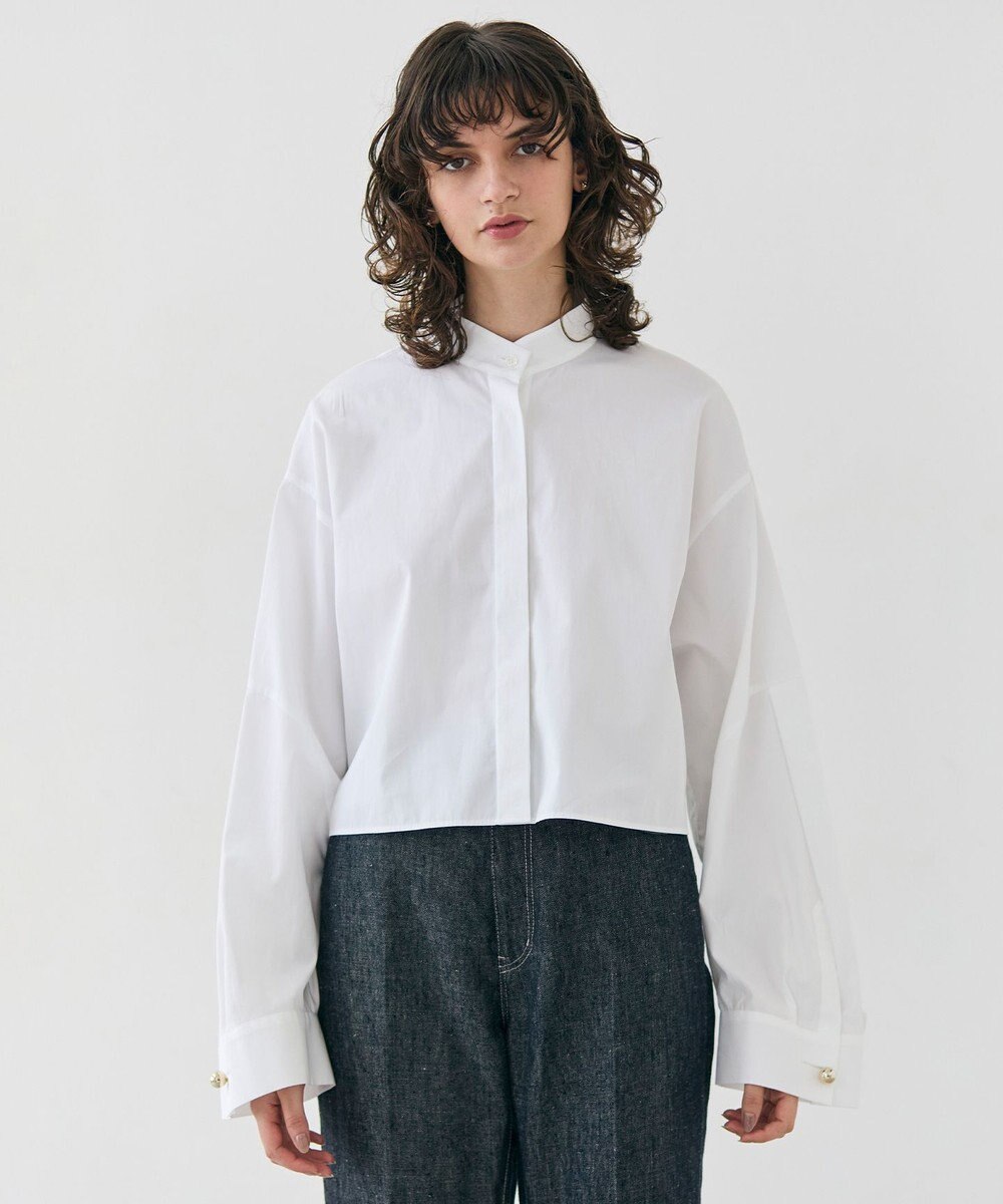 BEIGE， 【洗える】MAGNOLIA / ゴールド釦コットンショート丈ブラウス 