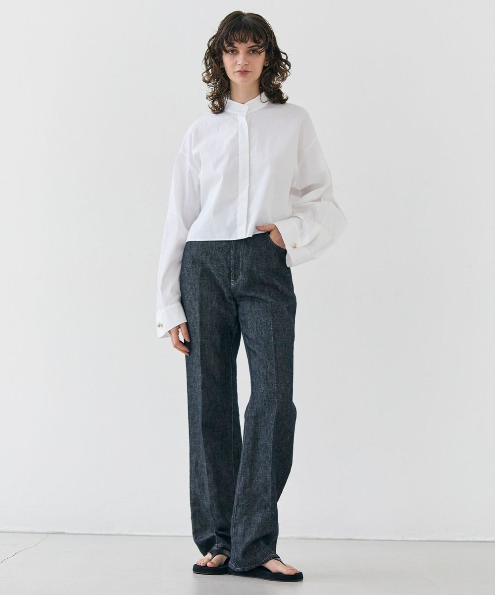 BEIGE， 【洗える】MAGNOLIA / ゴールド釦コットンショート丈ブラウス 