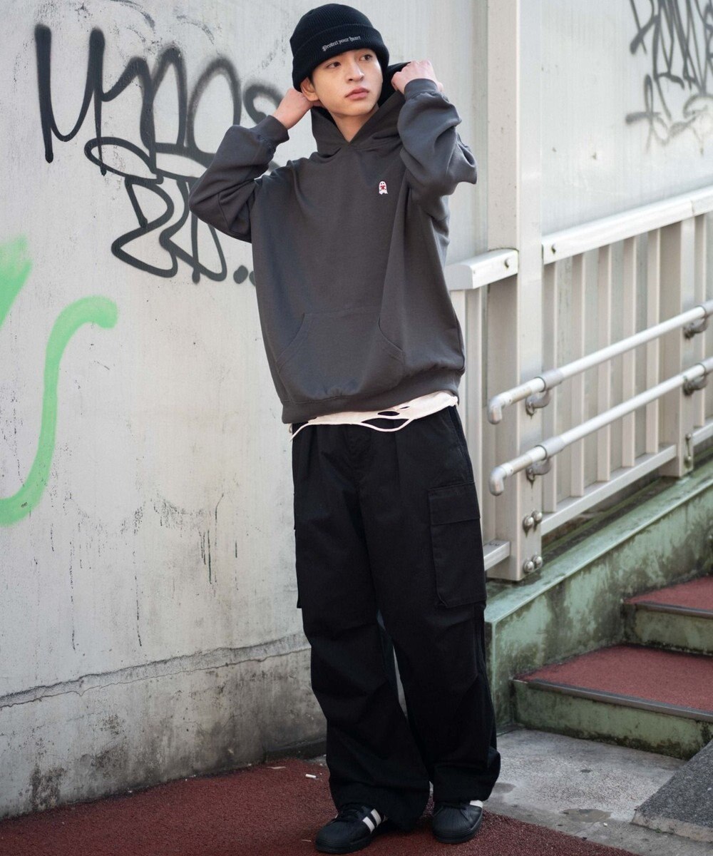 WEGO 【ユニセックス着用ITEM/SMLサイズ展開/裏起毛】ワンポイント刺繍プルパーカー 