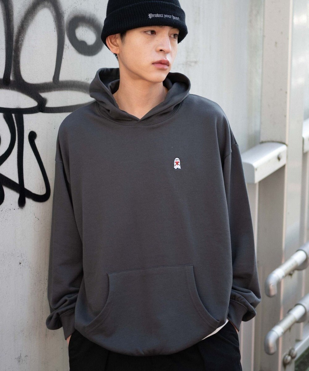 WEGO 【ユニセックス着用ITEM/SMLサイズ展開/裏起毛】ワンポイント刺繍プルパーカー 