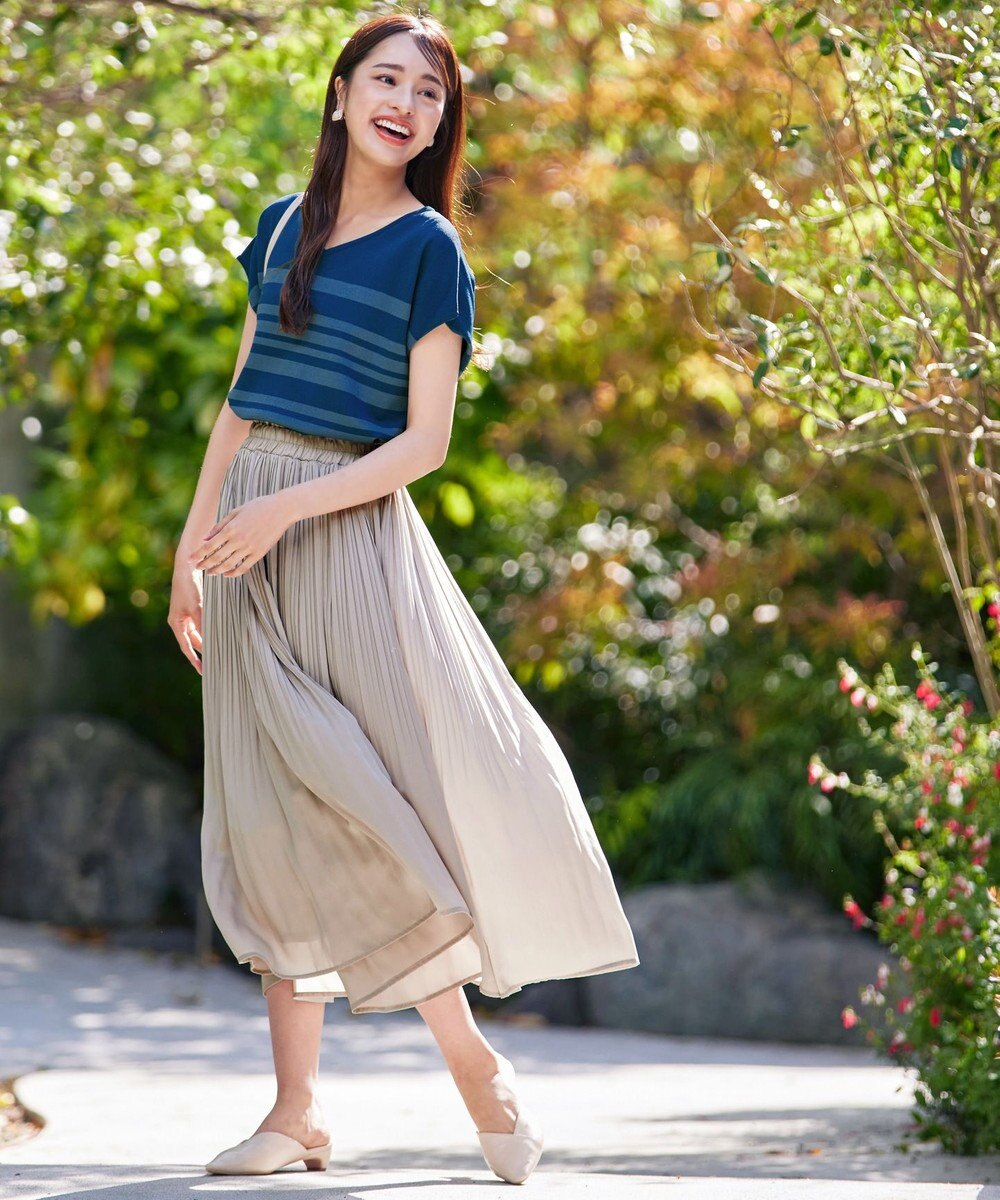 Tiaclasse L 【洗える】マルチボーダーフレンチスリーブニット 