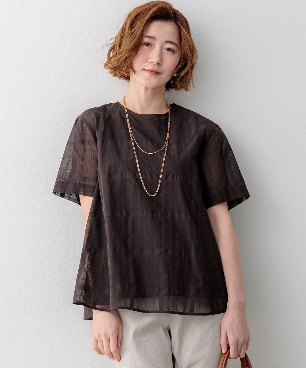 23区 【先行予約】シアーチェックレイヤード フレア Tブラウス 