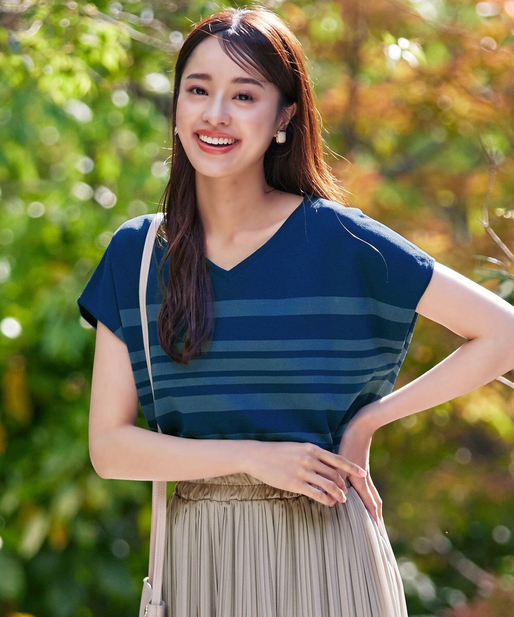 Tiaclasse L 【洗える】マルチボーダーフレンチスリーブニット 