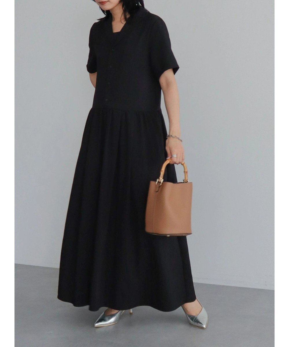 Green Parks ローウエスト切替開襟シャツワンピース 