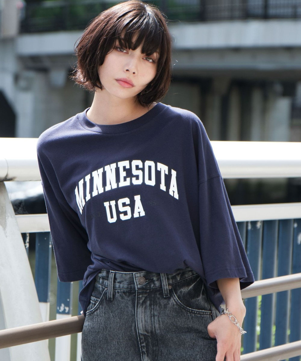 WEGO 【ユニセックス着用ITEM】カレッジロゴプリントT（SS） ネイビー